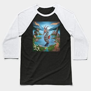 watercolor zombie seahorse in lake with horns Baseball T-Shirt